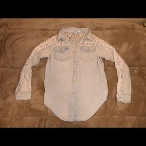 Light Blue Denim Long Sleeved Shirt w/ Lace Back